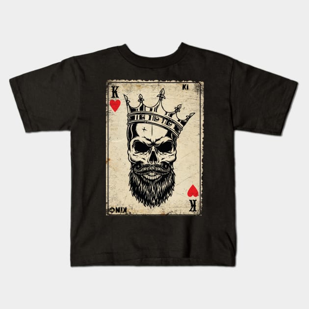 King And Queen Skull Card Hearts Flush Couple Skull Kids T-Shirt by Rogamshop
